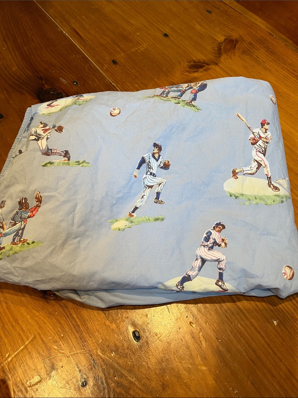 POTTERY BARN KIDS *Twin* Blue Organic Baseball Fitted Sheet Play Ball!